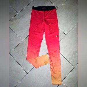 Nike Pro HyperWarm Coral Orange Ombre Leggings Size S